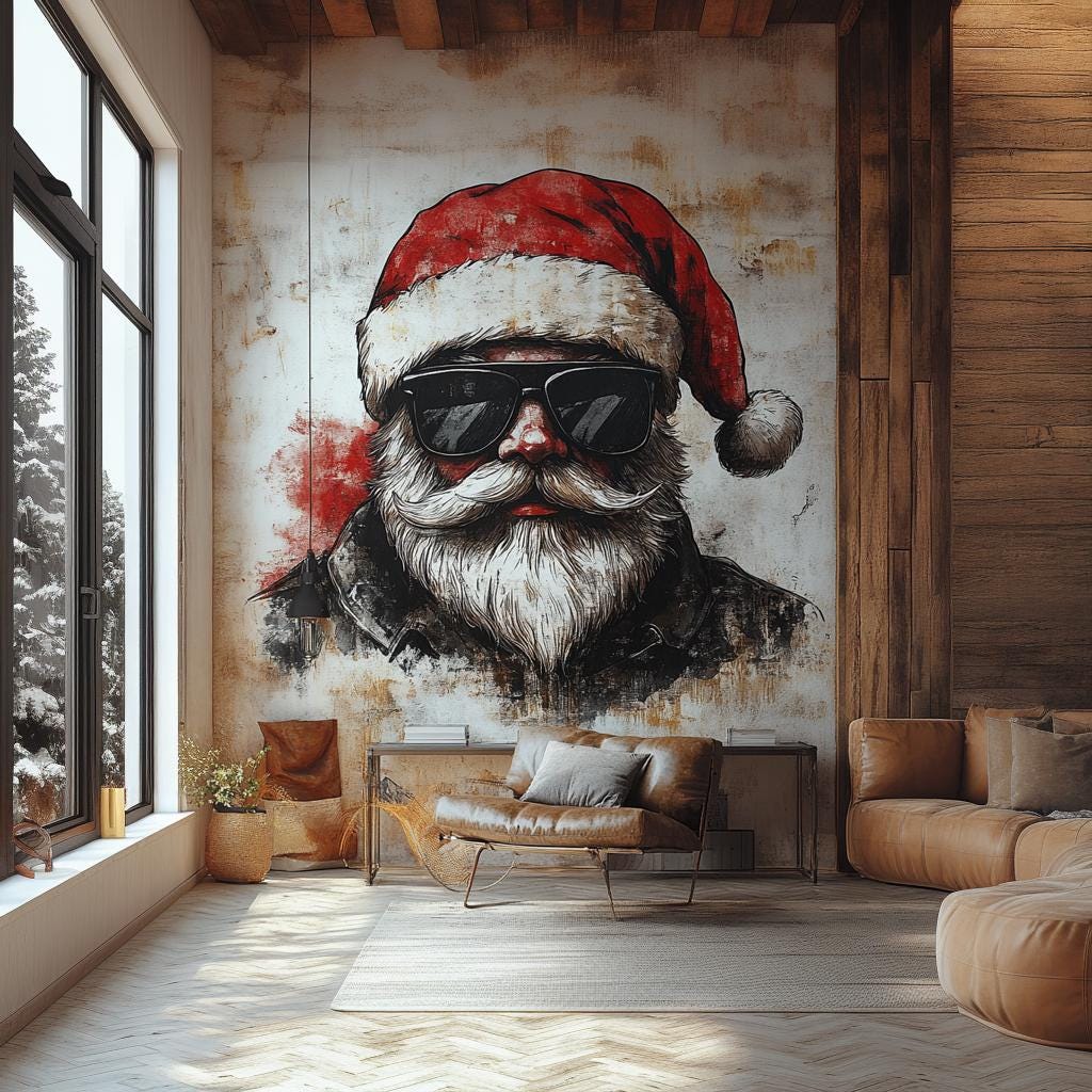 Cool Santa Wall Decal featuring dark sunglasses Christmas wall decal