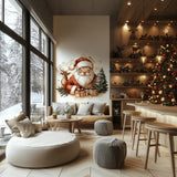 Santa & Reindeer Wall Decal featuring reindeer, Christmas tree and gifts Christmas wall decal for seasonal decoration in a