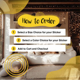 Step-by-step guide on how to order wall stickers, featuring a cozy living room with natural light.