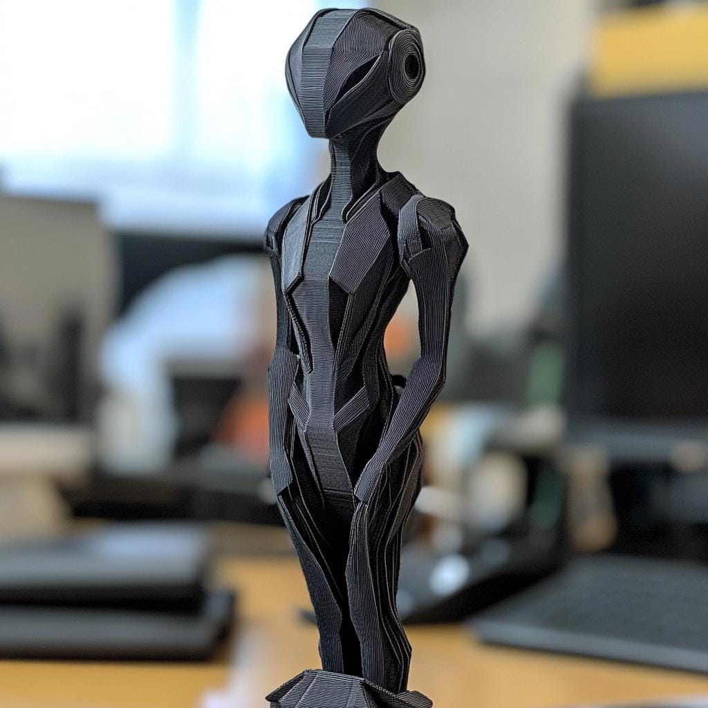 Custom figurine printing example showing a physical sculptural model
