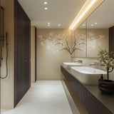 Elegant bathroom featuring a cherry blossom wall mural, enhancing tranquility and sophistication in the space.