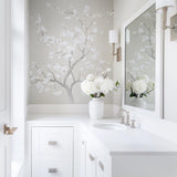 Chinoiserie Tree Wall Decal featuring soft white flowers and neutral tones