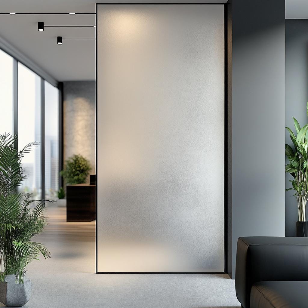 Self adhesive frosting vinyl for softening visibility through a glass partition
