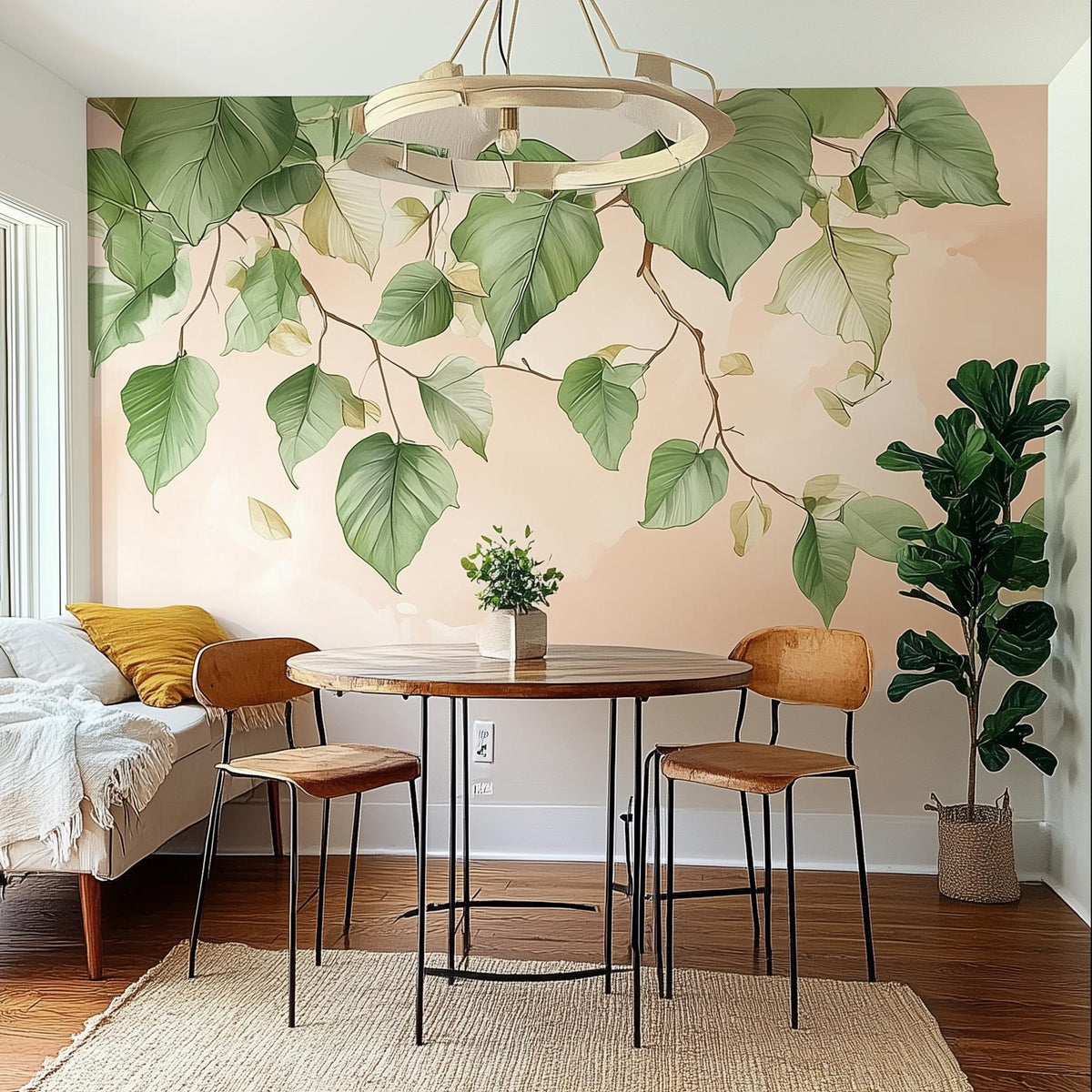 Leafy Branch Wall Decal Sticker displayed in a room setting.