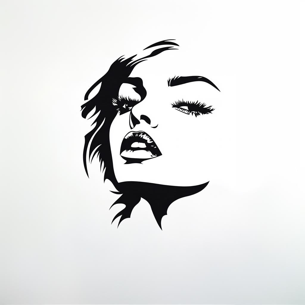 Stylized black female face wall decal, modern art wall sticker for elegant decor in bedrooms or salons.