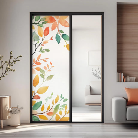 Product view of Custom Frosted Glass Film with Leaf Design.