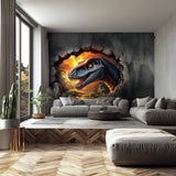 3D Raptor Sunset Wall Decal featuring a cracked wall illusion, Design 3