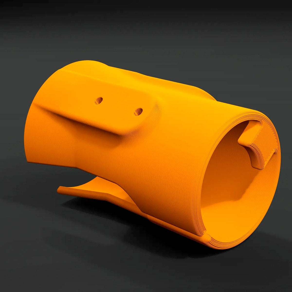 3D printed orange universal cordless drill holder for organized tool storage and easy access in workshops or garages.