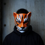 Tiger Shinobi Cosplay Mask featuring feline stripes, pointed ears and samurai inspired contours