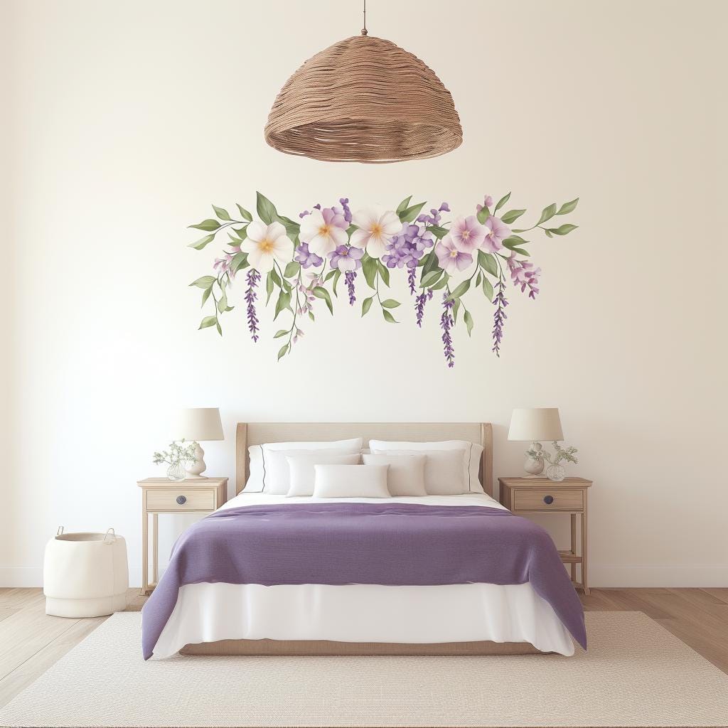 Watercolor Floral Wall Decal featuring pastel flowers and cascading greenery