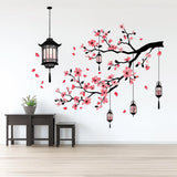 Cherry Blossom Lantern Wall Decal featuring soft pink flowers and traditional lantern details