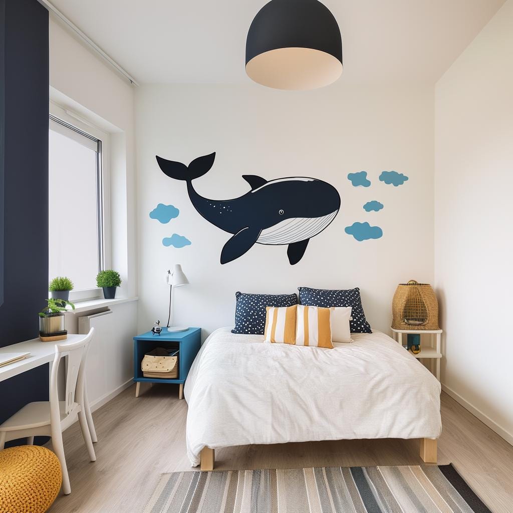 Whale Wall Decal featuring soft cloud details