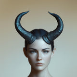 Product detail view of 3D Printed Curved Demon Horns Headband.