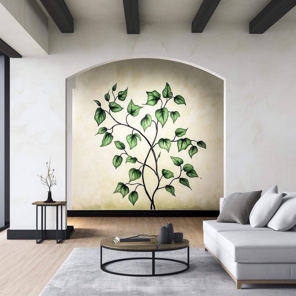 Botanical Vine Wall Decal featuring green leaves and watercolor style shading, produced as a self adhesive vinyl wall decal