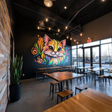 Colorful Cat Wall Decal featuring multicolour swirl details