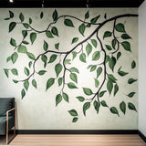 Botanical green vine leaf wall decal in muted green and beige tones