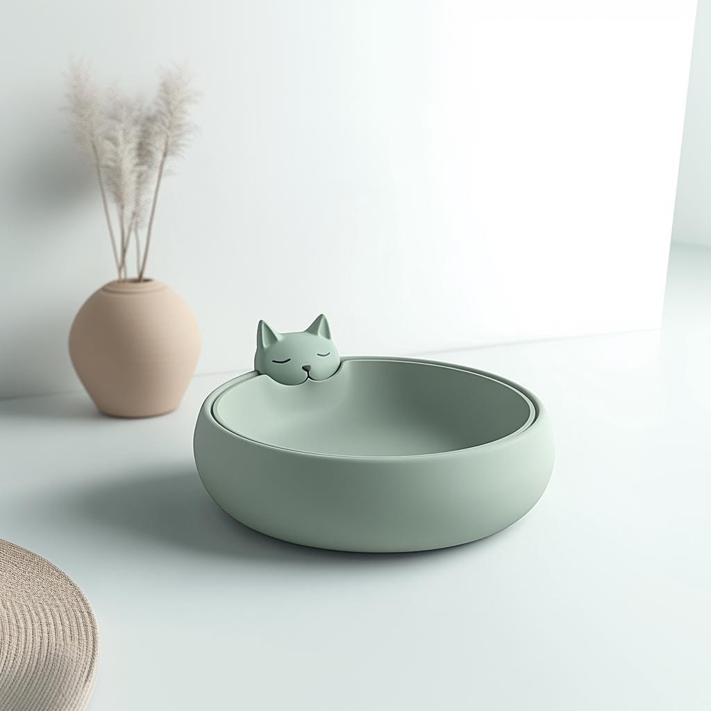 Cute 3D printed cat bowl in minimalist design.