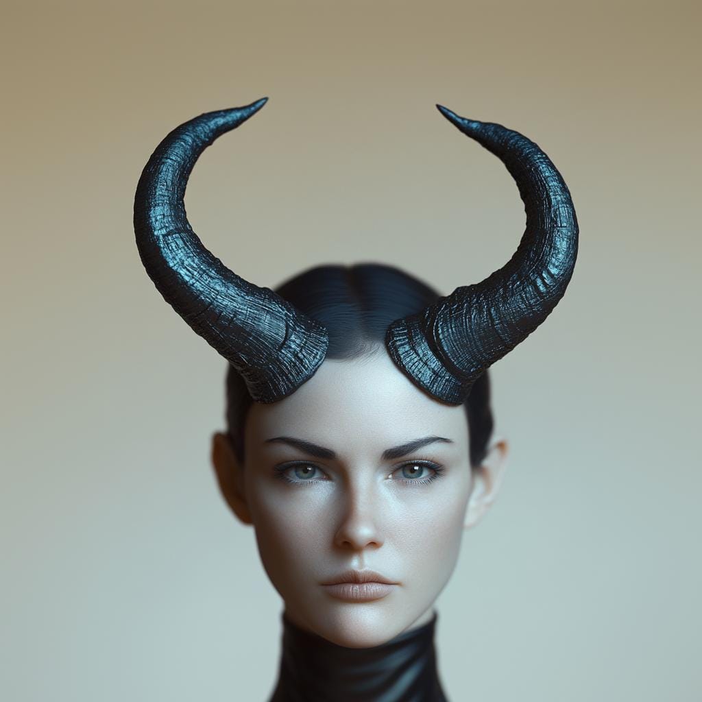 Product presentation view of 3D Printed Curved Demon Horns Headband.