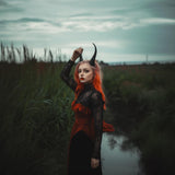 Dark Fantasy Gothic Demon Horns Headband featuring curved points on a lightweight headband