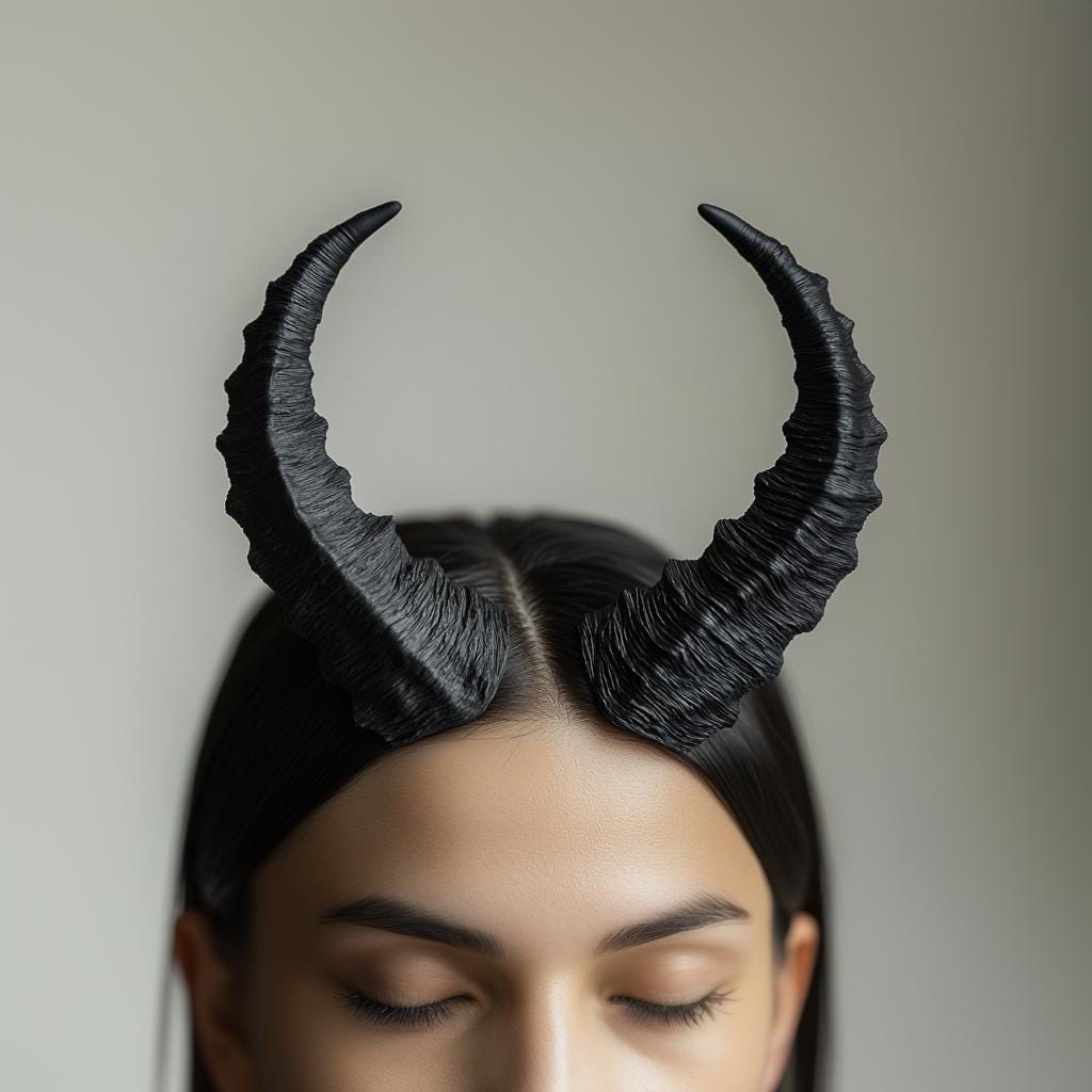 Alternate product presentation of 3D Printed Textured Demon Horns Headband.