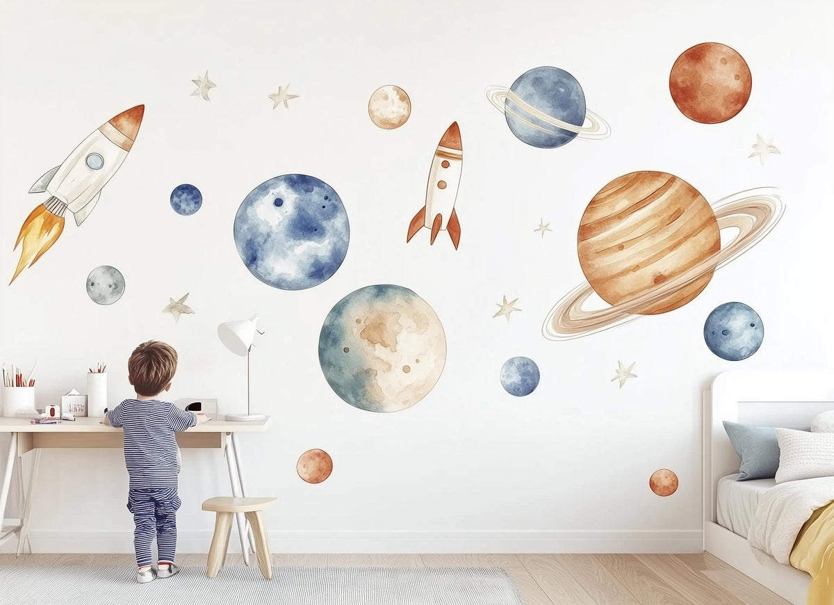 Alternate product presentation of Watercolor Space Wall Decals.