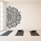 Half mandala wall decal in yoga studio, adding elegance and tranquility to the serene space.