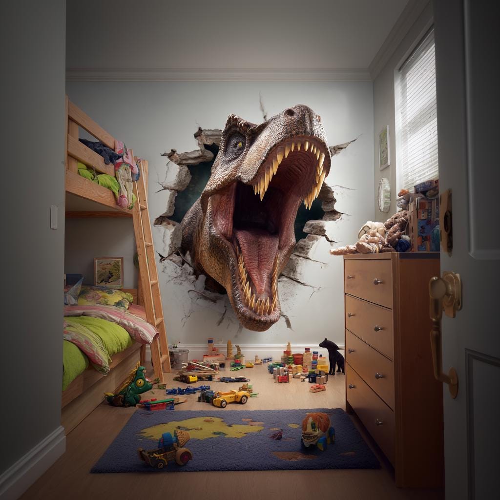 Product presentation view of T-Rex Wall Decal for Kids Room.