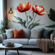 Red Tulip Wall Decal featuring two red watercolor tulips with soft green foliage