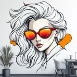 Cool Girl Wall Decal featuring a white haired anime woman wearing orange sunglasses
