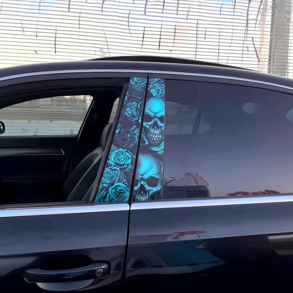 Product gallery view of Blue Skulls Car B-Pillar Decals.