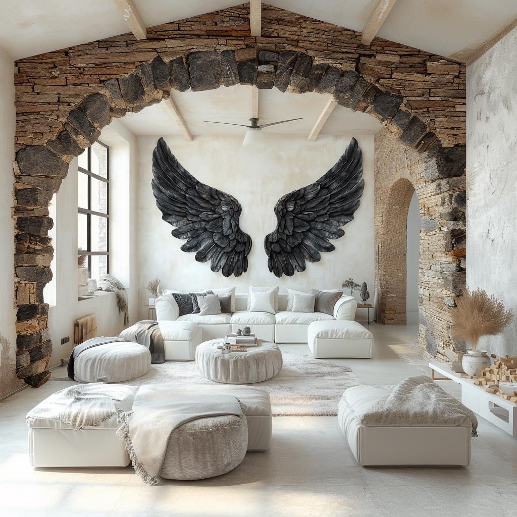 Black Angel Wings Wall Decal featuring a pair of large black detailed angel wings