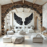 Black Angel Wings Wall Decal featuring a pair of large black detailed angel wings