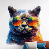 Cool Cat Wall Decal featuring a colorful illustrated cat wearing oversized reflective sunglasses