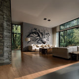 Cat Face Wall Decal featuring a black and white cat face with prominent expressive eyes