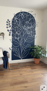Printed vinyl wall artwork depicting a large floral composition with printed leaves and flowers