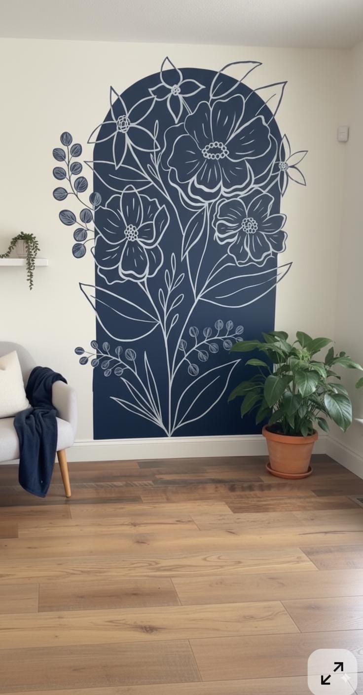 Large Botanical Wall Decal featuring a large floral composition with printed leaves and flowers