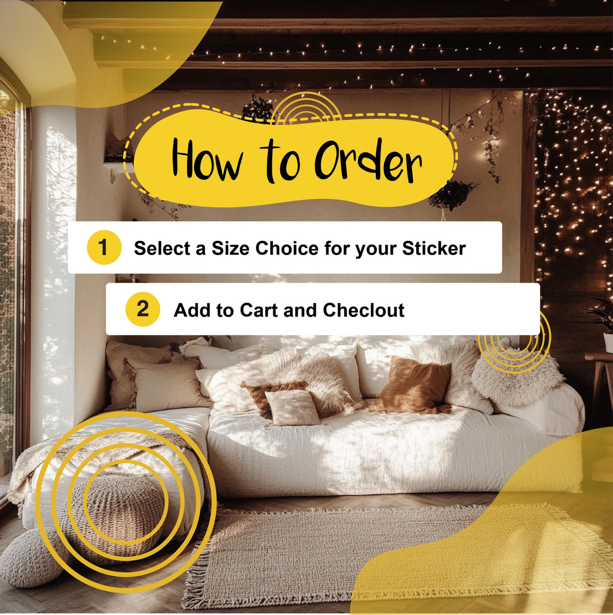 How to order Decords decals: select a size, add the sticker to cart and complete checkout.