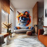 Printed vinyl wall artwork depicting a blue eyed calico cat with orange cream and blue watercolor markings