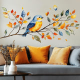Bird on Branch Wall Decal featuring a watercolor bird on a branch with warm autumn colored leaves