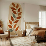 Modern Wall Decal featuring a tall abstract botanical branch in muted green beige and terracotta
