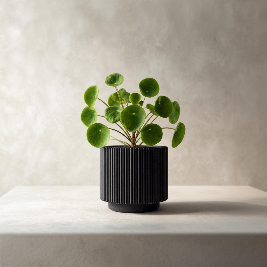 Ribbed Black Planter featuring vertical ribbed grooves