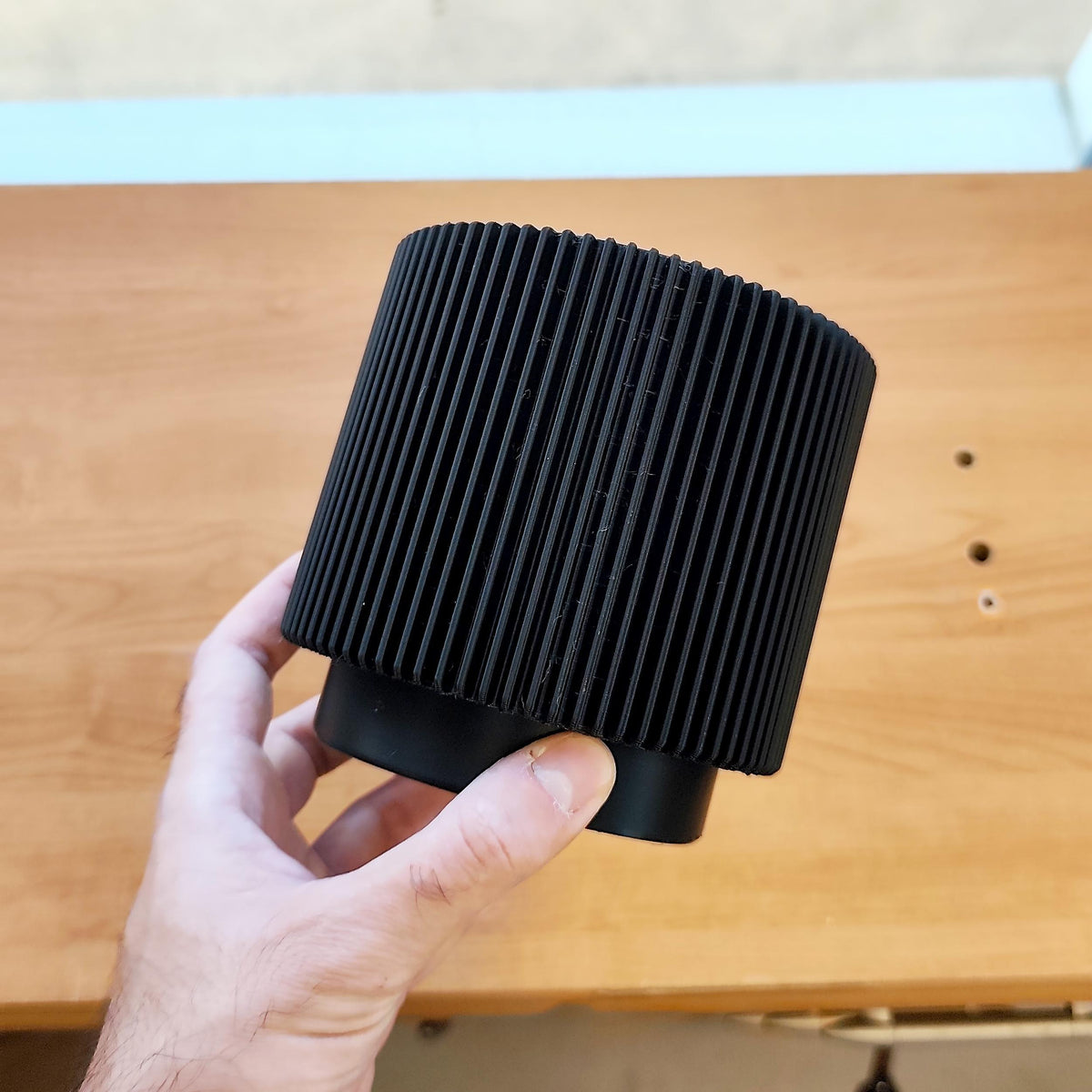 3D printed Ribbed Black Planter with vertical ribbed grooves