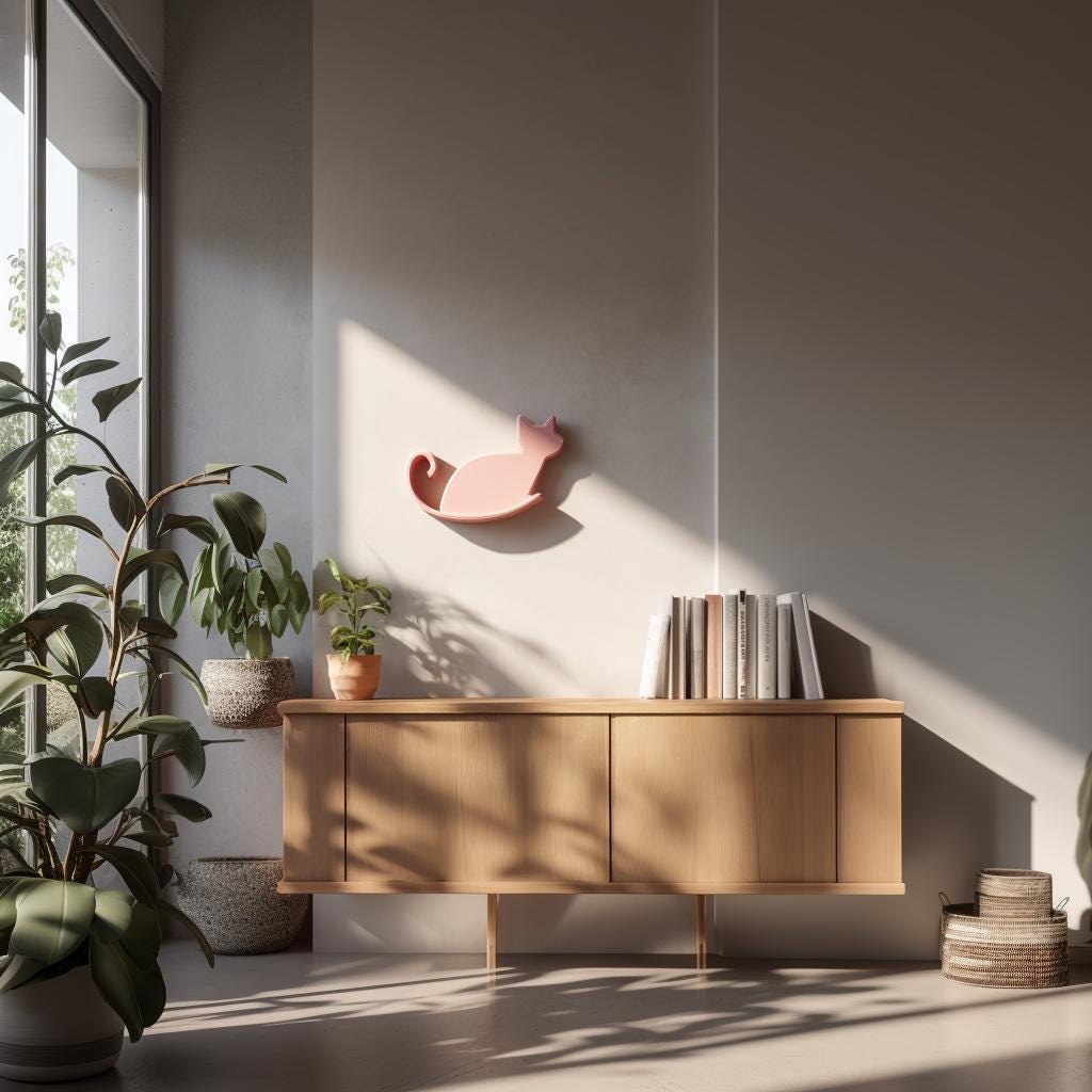 Cat Silhouette Wall Shelf featuring plants and books
