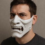 Product gallery view of 3D Printed White Oni Samurai Half Mask.