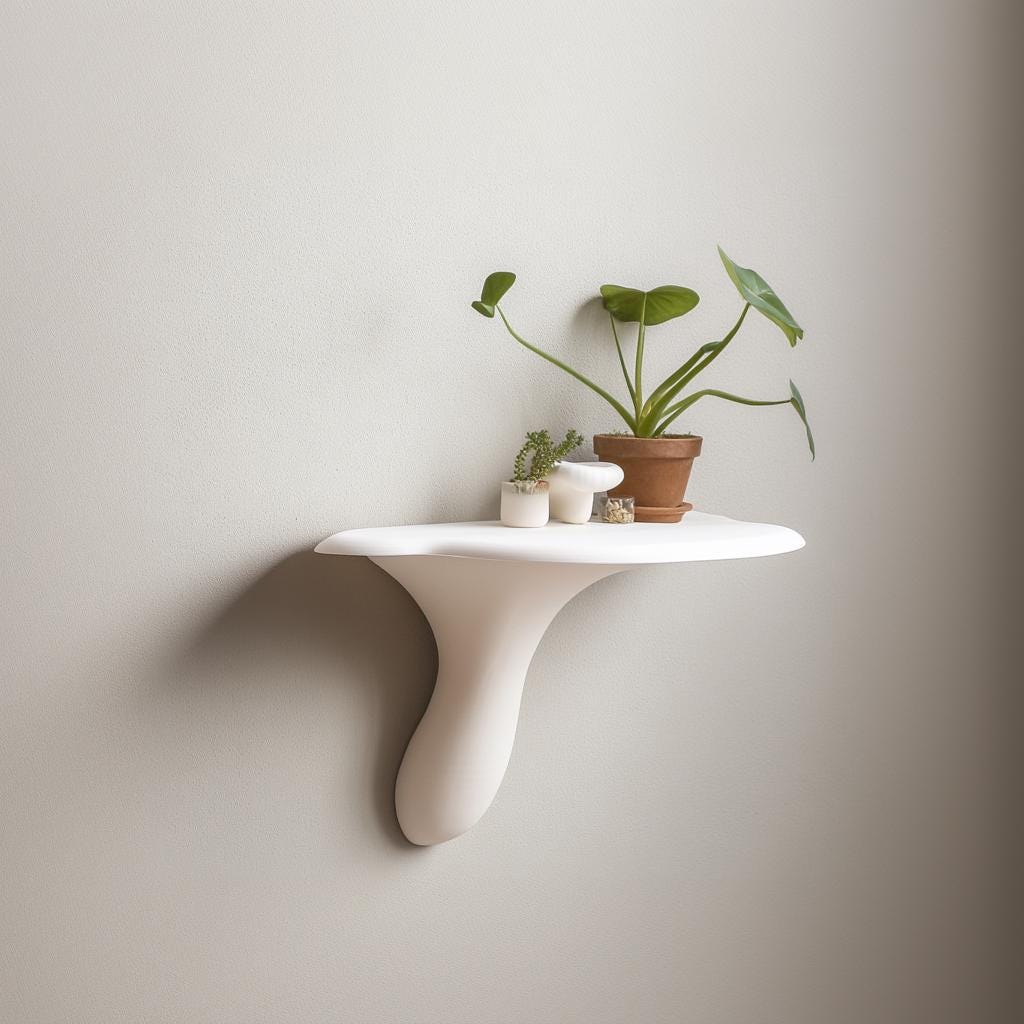 3D Printed Minimalist Mushroom Wall Shelf shown in the product image.