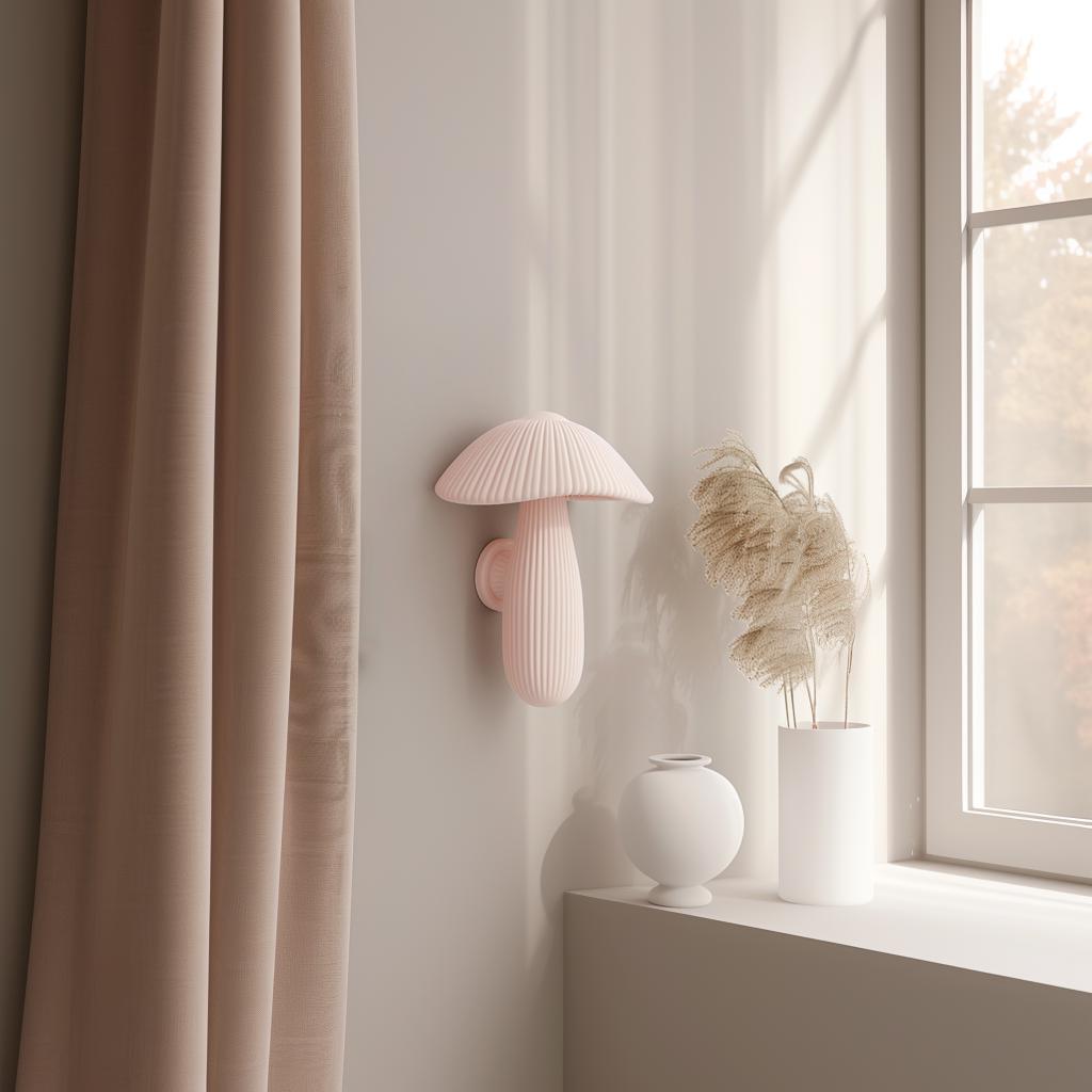3D printed Ribbed Mushroom Wall Sculpture with elongated stem