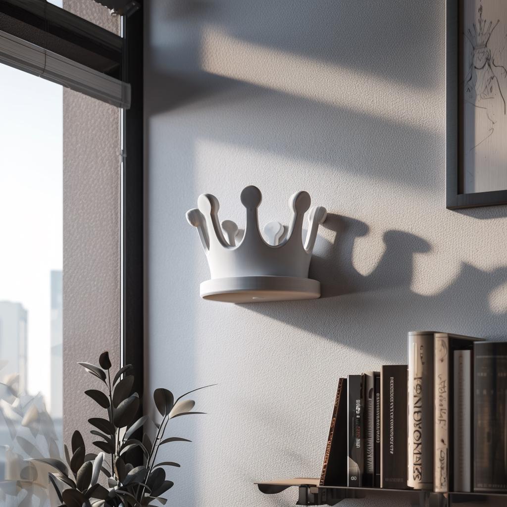 3D printed Crown Nursery Wall Shelf with compact display ledge for small, dry and lightweight decorative objects