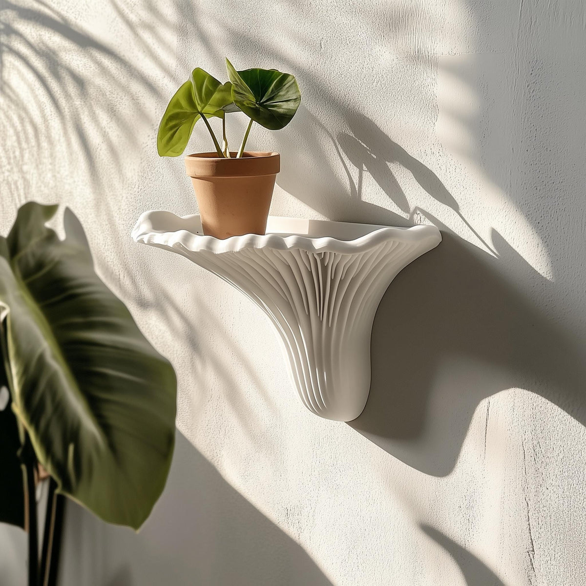 Product detail view of 3D Printed Artist's Conk Wall Shelf.