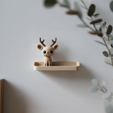 3D printed Deer Antler Wall Shelf with small deer character with tall antlers sitting in a shallow tray
