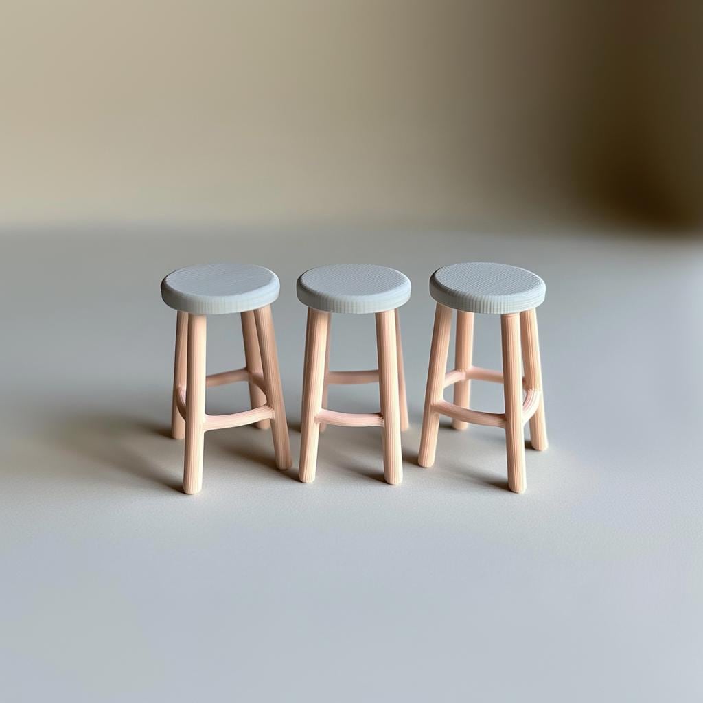 Product presentation view of 3D Printed 1:12 Bar Stool Set of 3.